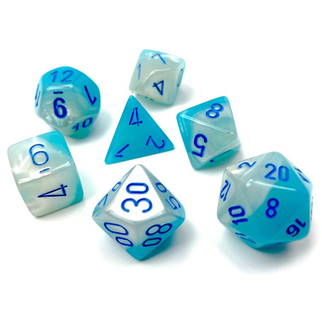 Dice: 7-set Gemini Pearl Turquoise-White/blue