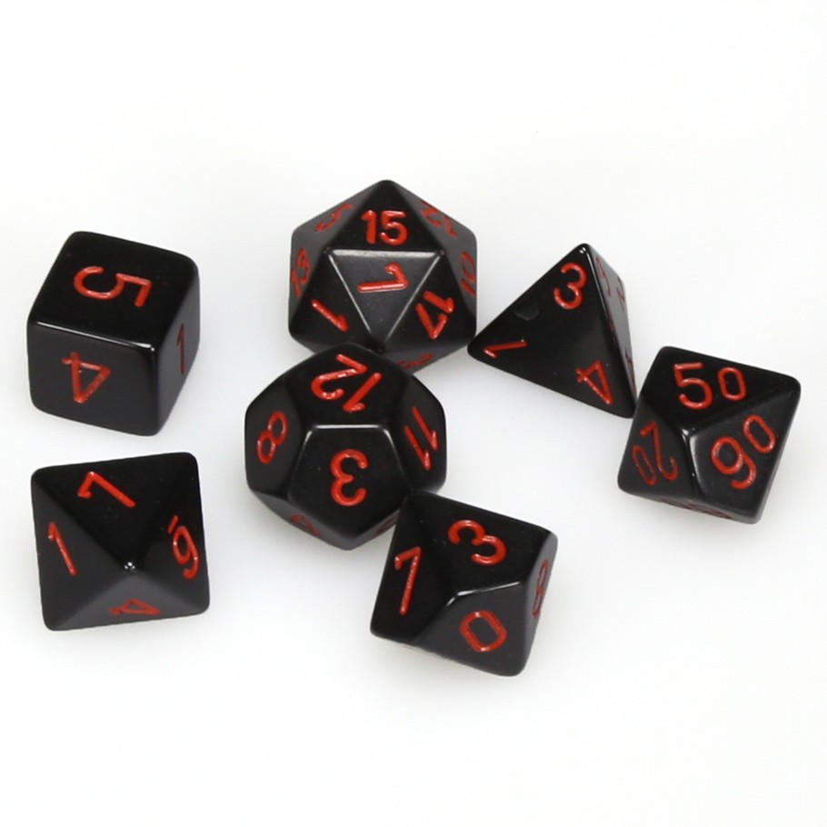 Dice: 7-set Opaque Black/red