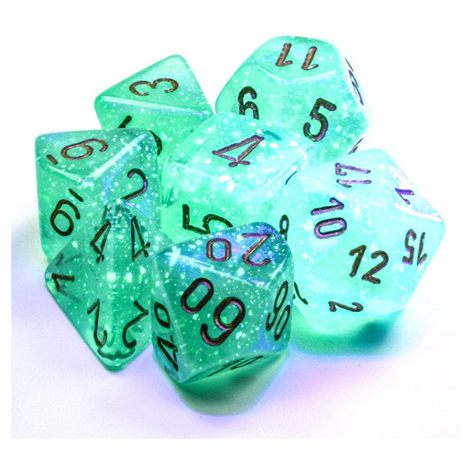 Dice: 7-set Borealis Light Green/gold