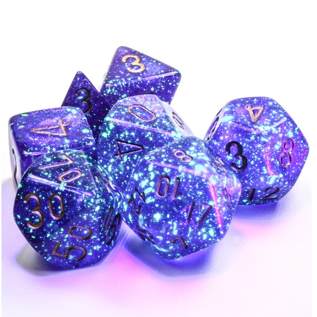 Dice: 7-set Borealis Royal Purple/gold