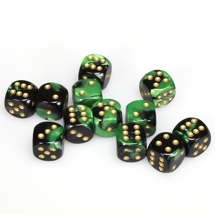 Dice: 12d6 Gemini Black-Green/gold