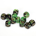 Dice: 12d6 Gemini Black-Green/gold