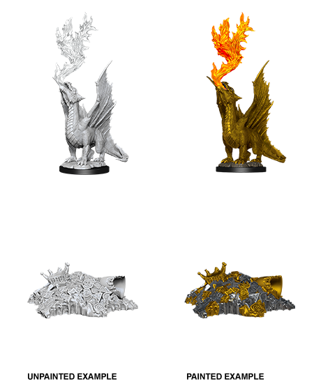 Nolzur's Marvelous Miniatures: Gold Dragon Wyrmling & Small Treasure Pile