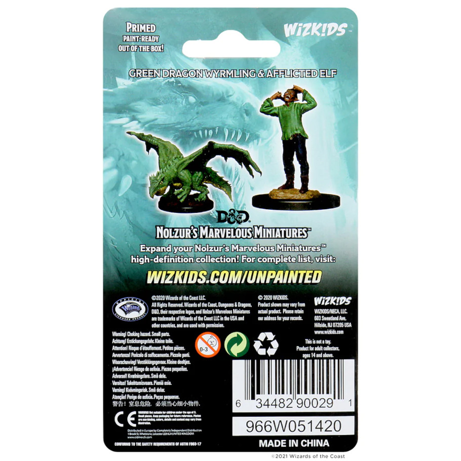 Nolzur's Marvelous Miniatures: Green Dragon Wyrmling & Afflicted Elf