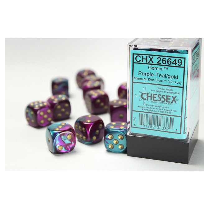 Dice: 12d6 Gemini Purple-Teal/gold