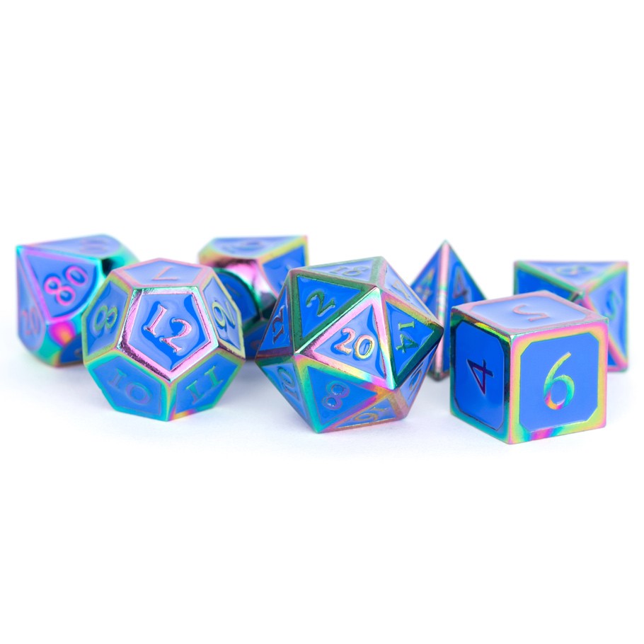 Dice: 7-set Metal Enamel Blue/rainbow