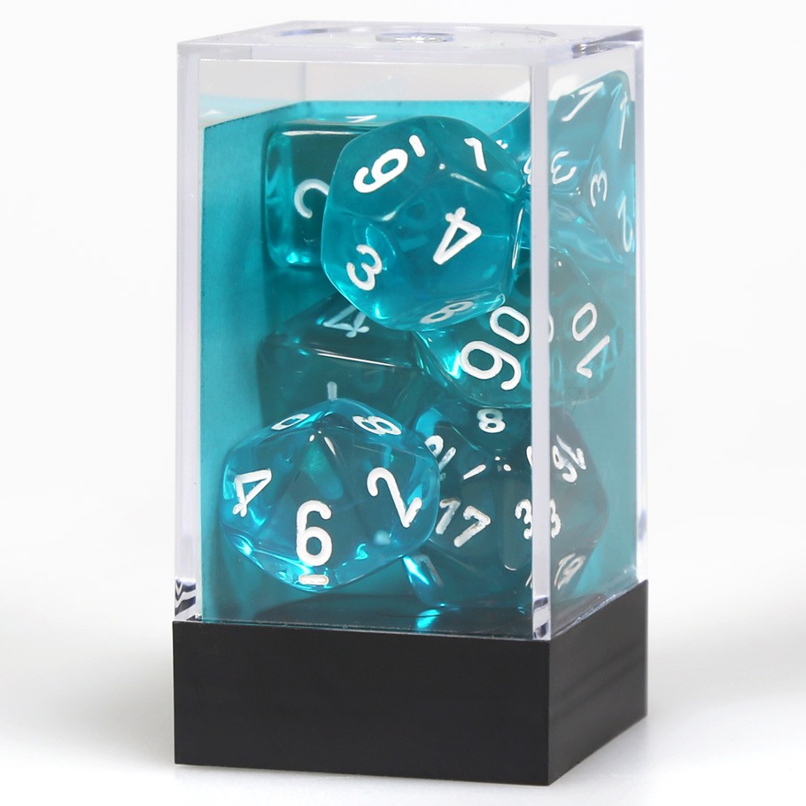 Dice: 7-set Translucent Teal/white