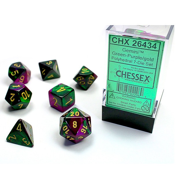 Dice: 7-set Gemini Green-Purple/gold