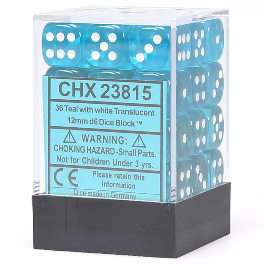 Dice: 36d6 Translucent Teal/white