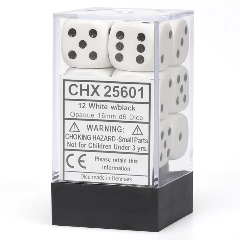 [CHX25601] Dice: 12d6 Opaque White/black