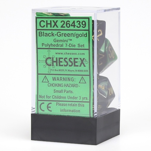 [CHX26439] Dice: 7-set Gemini Black-Green/gold