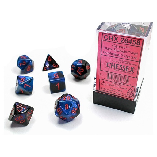 [CHX26458] Dice: 7-set Gemini Black-Starlight/red