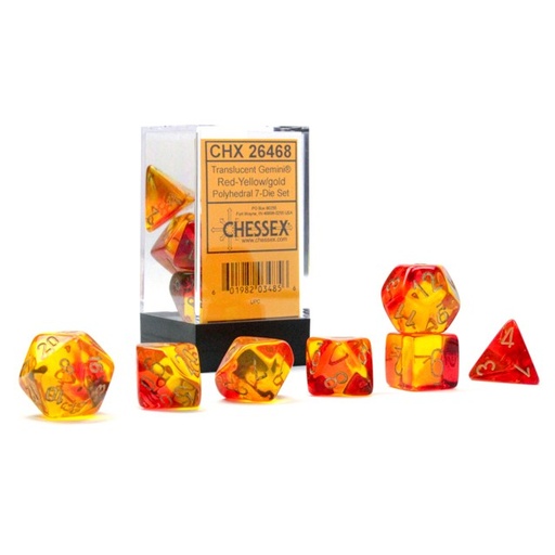 [CHX26468] Dice: 7-set Translucent Gemini Red-Yellow/gold