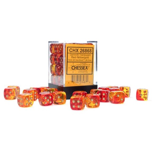 [CHX26868] Dice: 36d6 Gemini Translucent Red-Yellow/gold