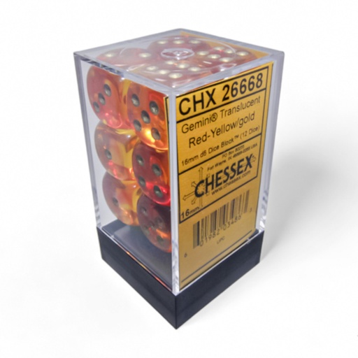 [CHX26668] Dice: 12d6 Gemini Translucent Red-Yellow/gold