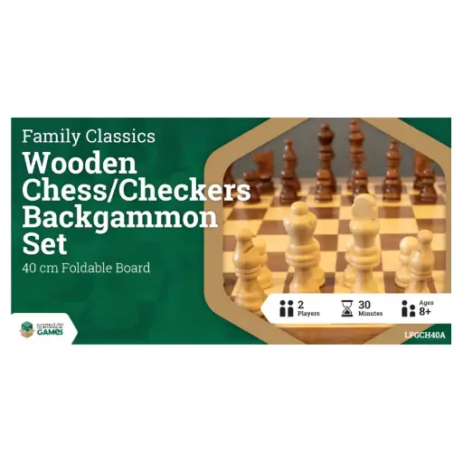 [LPGCH40A] LPG Classics: Wooden Folding Chess/Checkers/Backgammon Set 40 CM